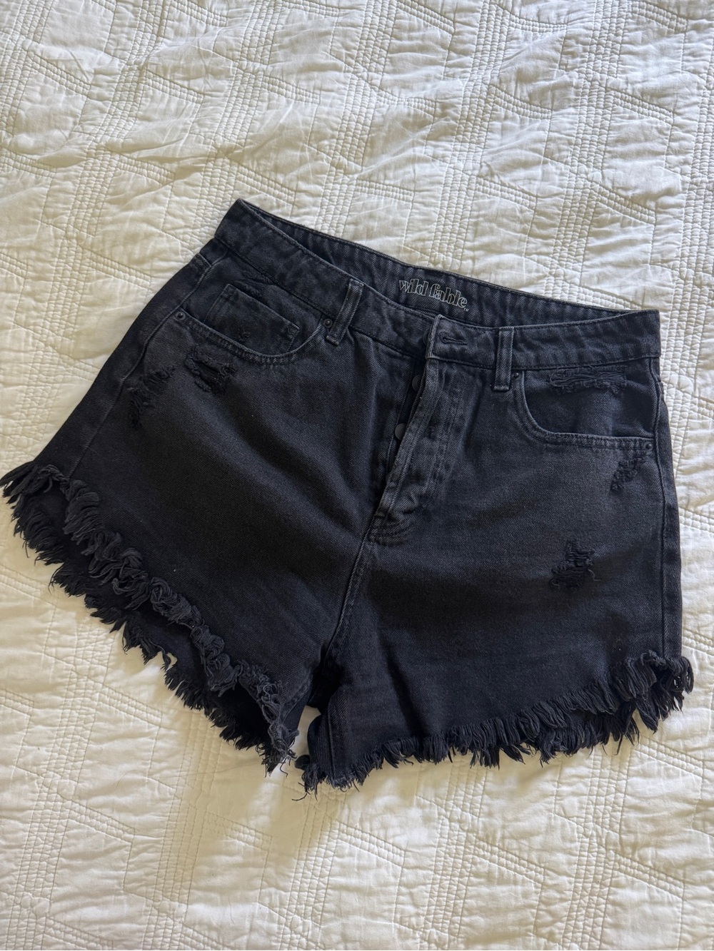 wild fable Black Distressed Frayed Hem Denim Shorts